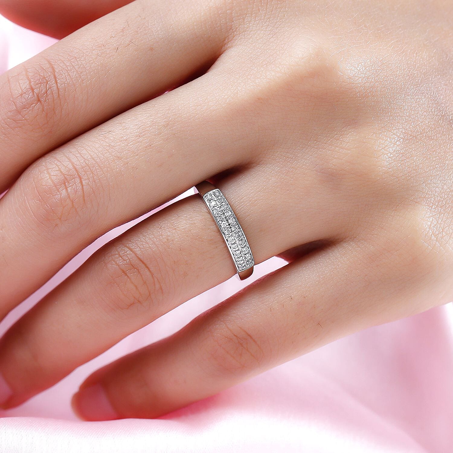 RHAPSODY 950 Platinum IGI Certified Diamond (VS-E-F) Double Row Half Eternity Ring 0.15 Ct, Platinum Wt. 5.68 Gms