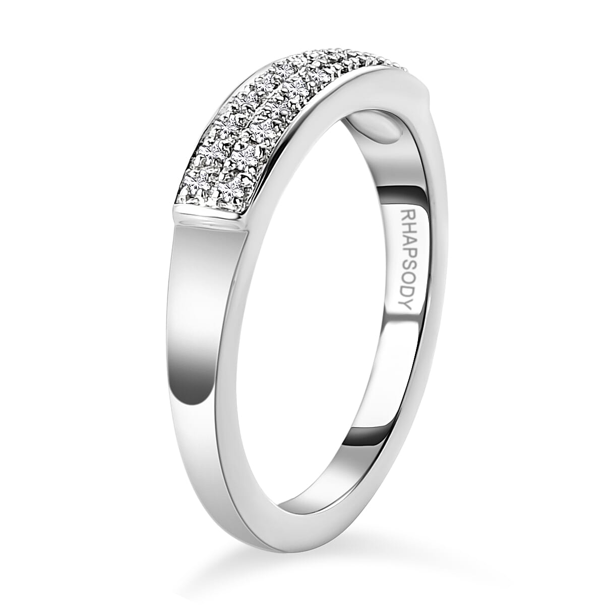 RHAPSODY 950 Platinum IGI Certified Diamond (VS-E-F) Double Row Half Eternity Ring 0.15 Ct, Platinum Wt. 5.68 Gms
