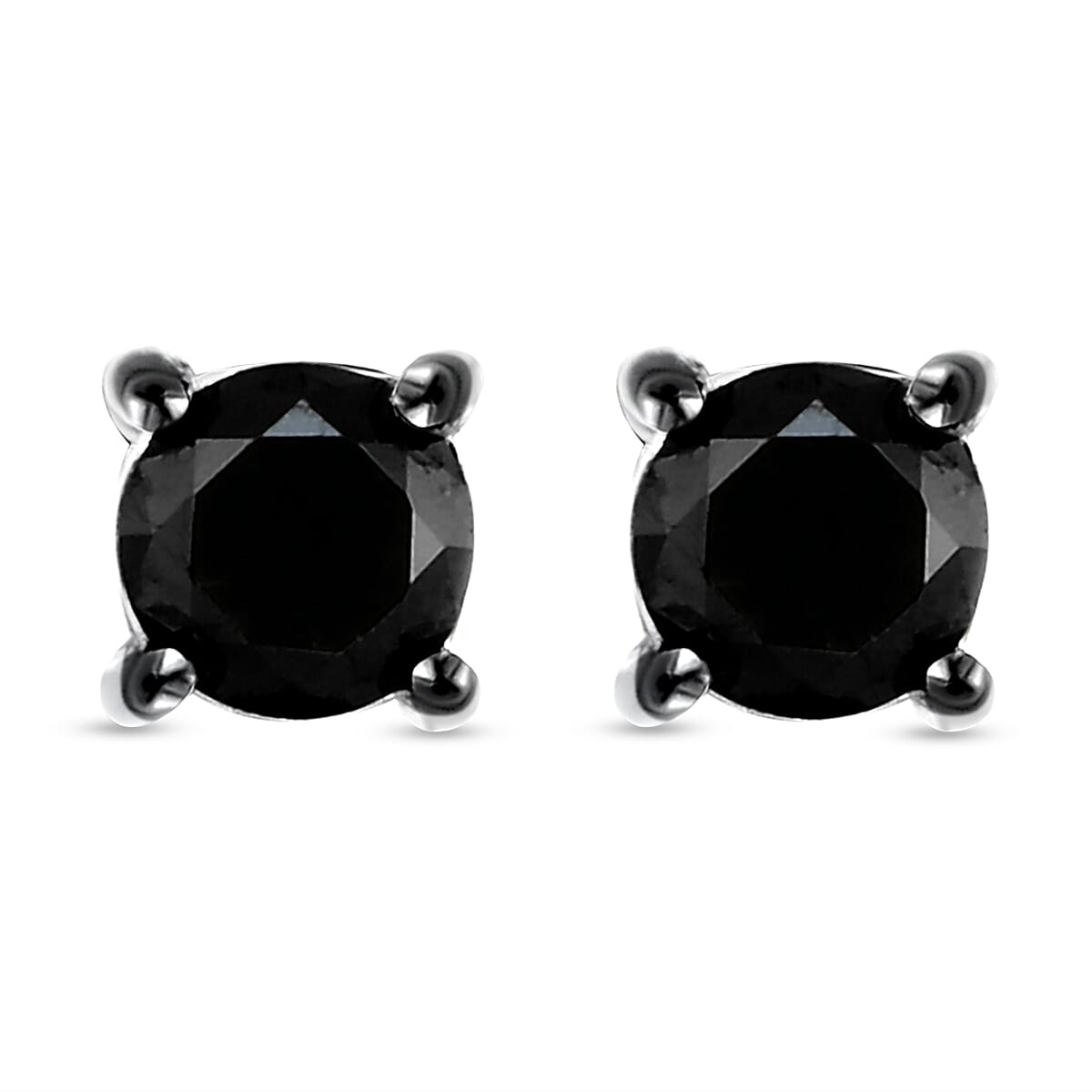 Black Diamond Stud Earrings (With Push Back) in Platinum Overlay Sterling Silver 0.54 Ct.