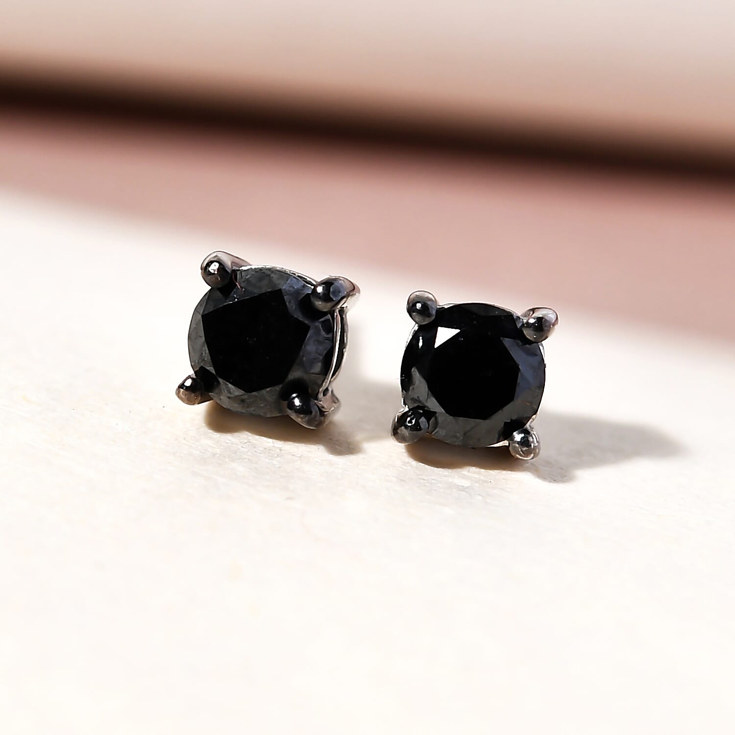 Black Diamond Stud Earrings (With Push Back) in Platinum Overlay Sterling Silver 0.54 Ct.