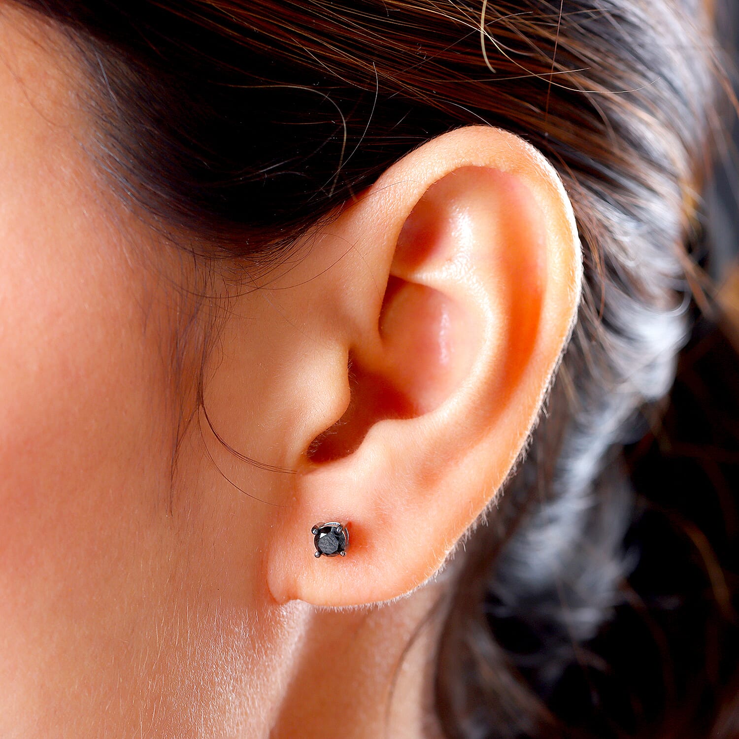 Black Diamond Stud Earrings (With Push Back) in Platinum Overlay Sterling Silver 0.54 Ct.