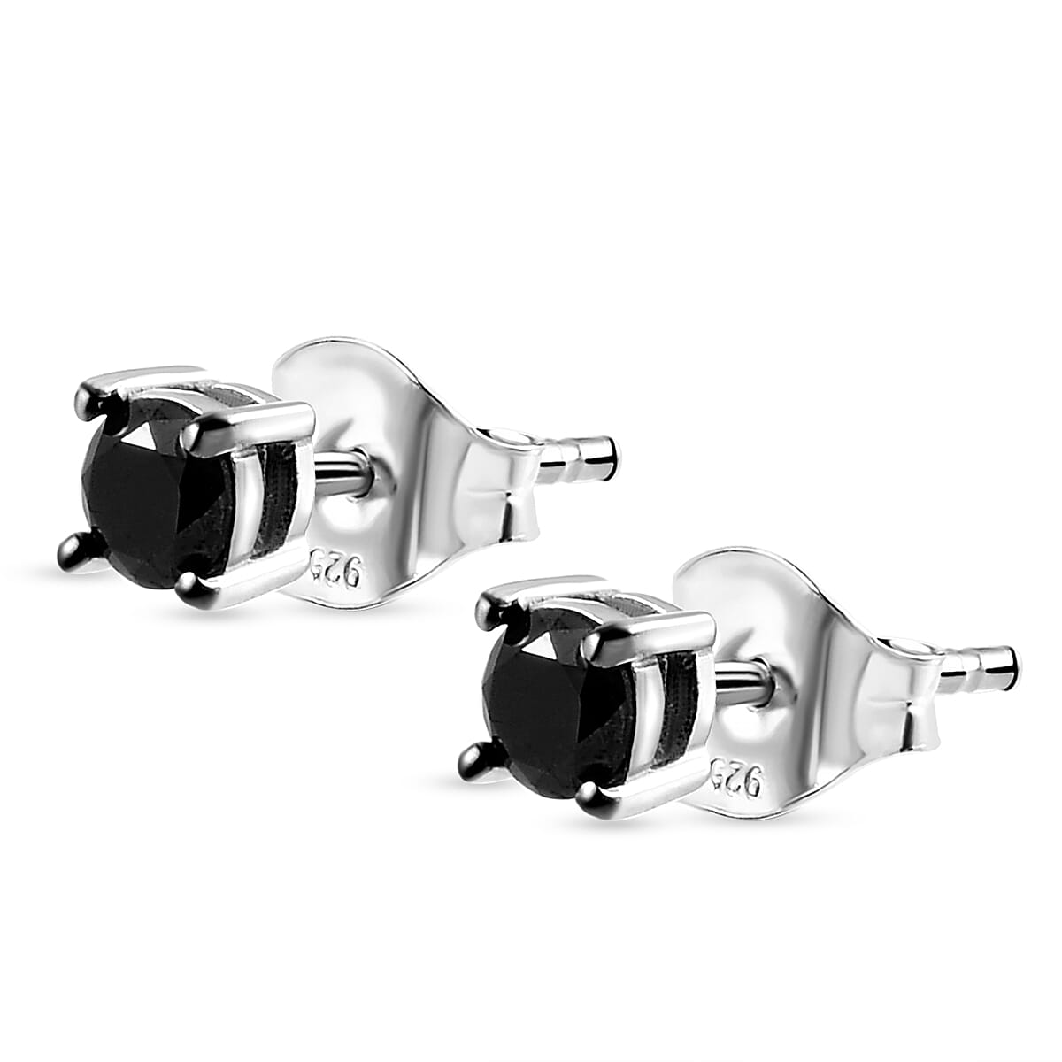 Black Diamond Stud Earrings (With Push Back) in Platinum Overlay Sterling Silver 0.54 Ct.