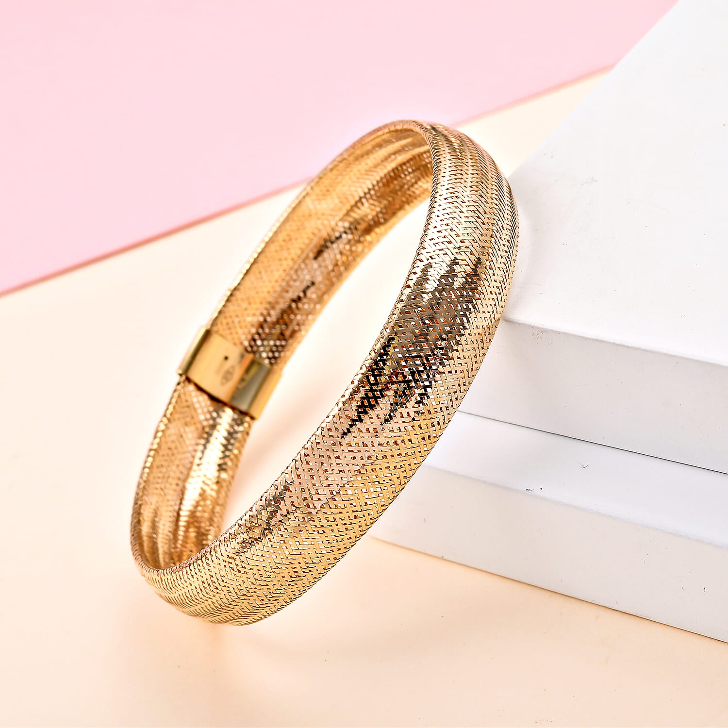 Maestro Collection - 9K Yellow Gold Mesh Bangle (Size 6-10)