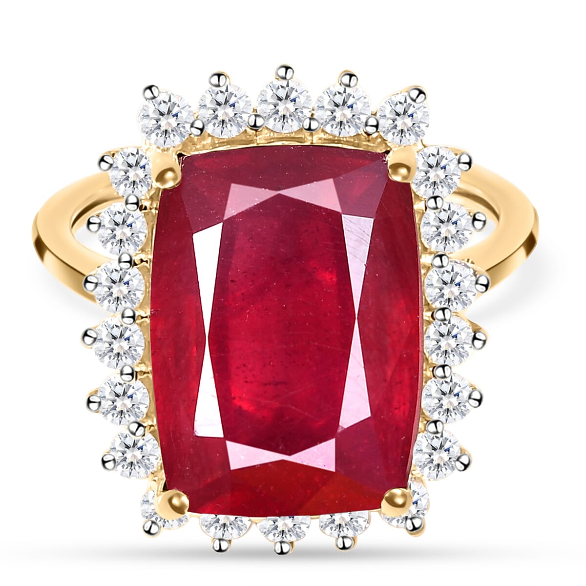 9K Yellow Gold  AA  African Ruby (FF) and Moissanite Ring 11.35 Ct.
