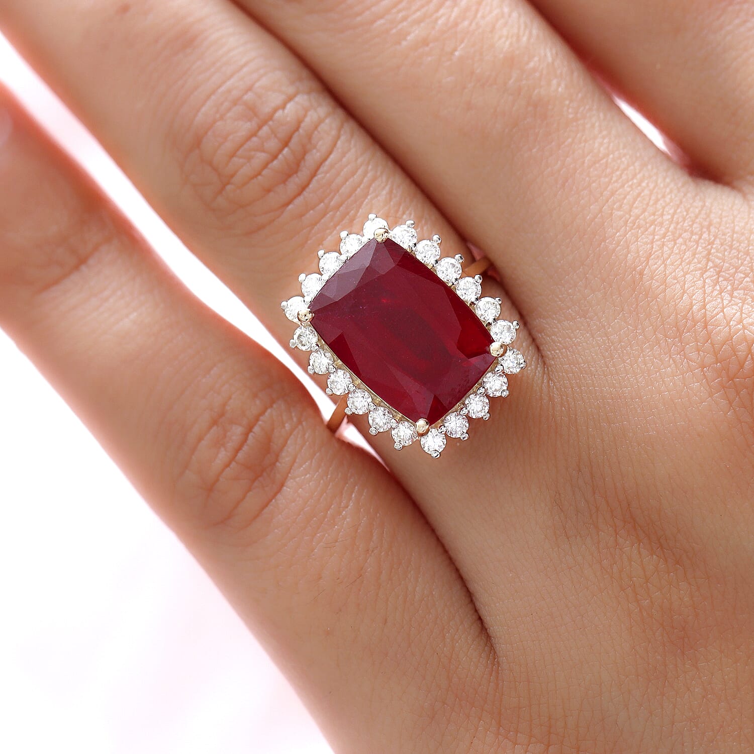 9K Yellow Gold  AA  African Ruby (FF) and Moissanite Ring 11.35 Ct.
