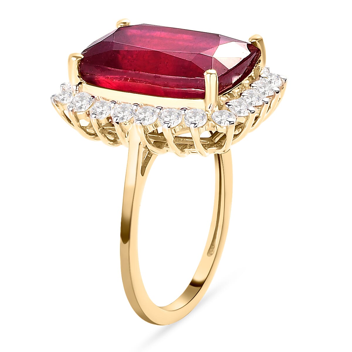 9K Yellow Gold  AA  African Ruby (FF) and Moissanite Ring 11.35 Ct.