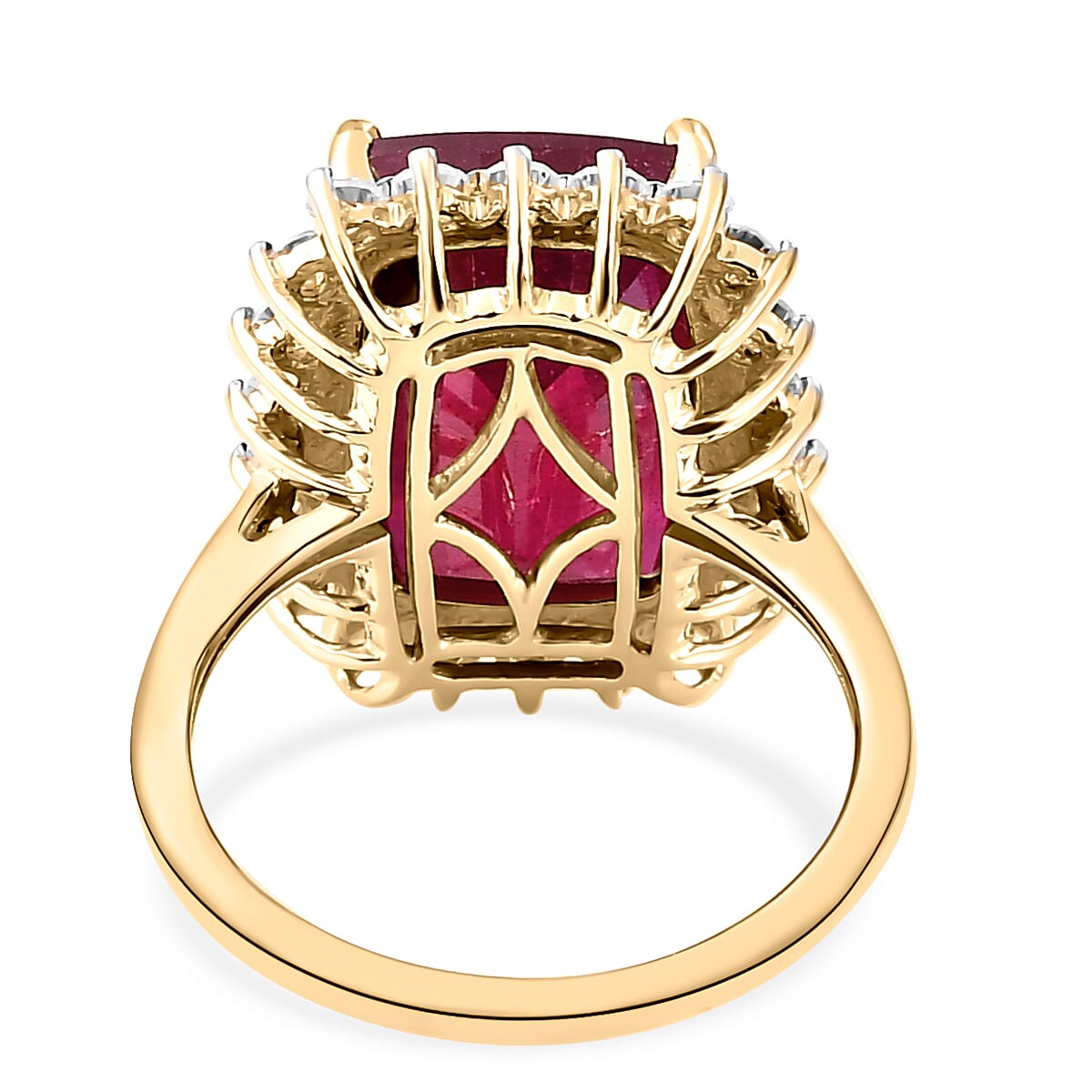 9K Yellow Gold  AA  African Ruby (FF) and Moissanite Ring 11.35 Ct.