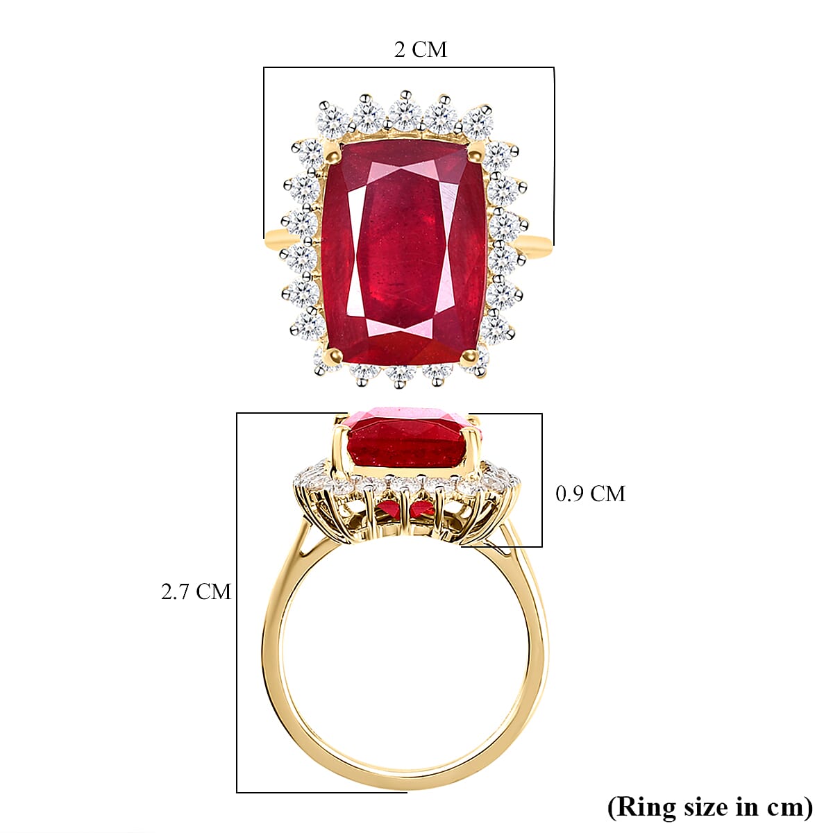 9K Yellow Gold  AA  African Ruby (FF) and Moissanite Ring 11.35 Ct.