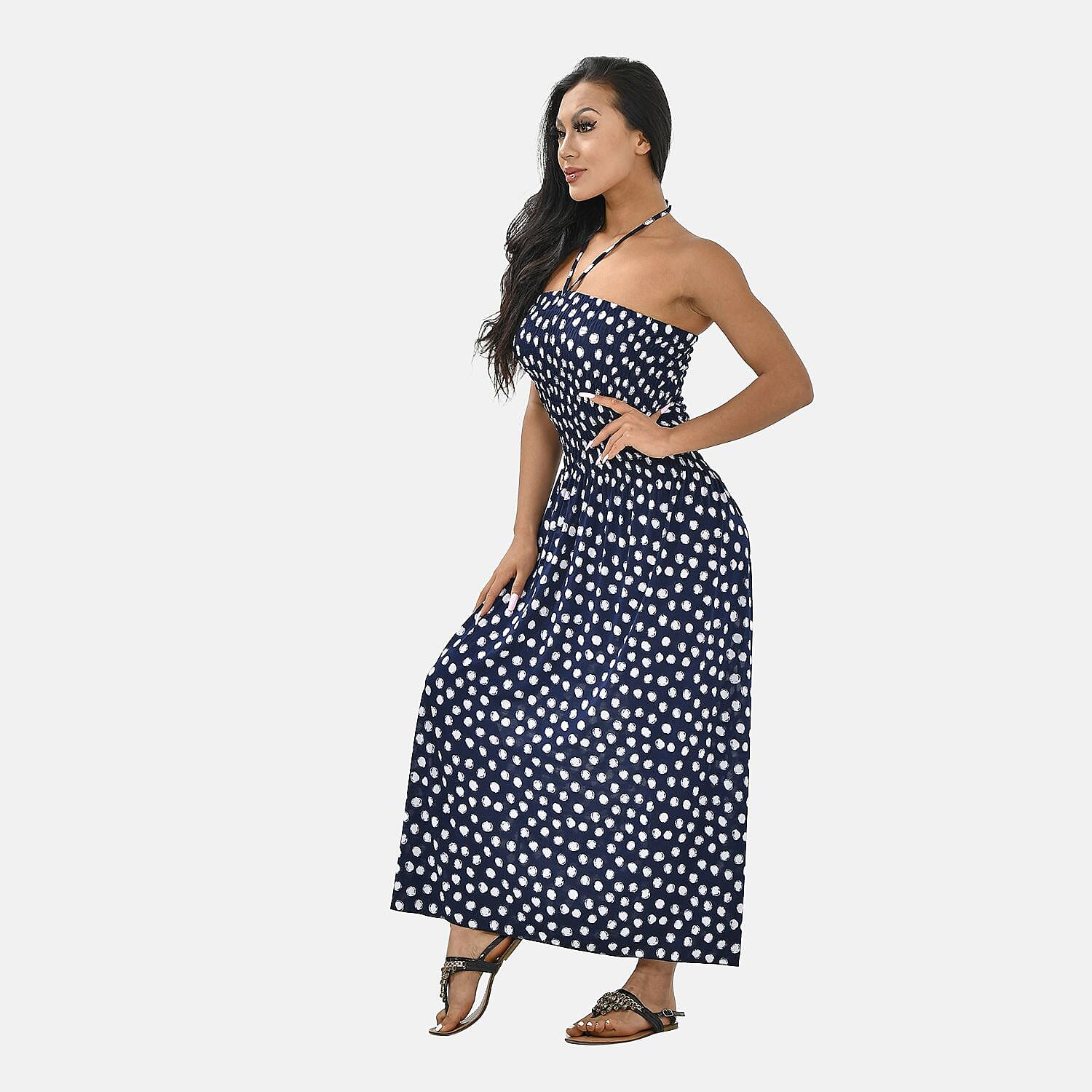 Tamsy Polka Dots Print Smock Dress (One Size, 8-18) - Light Blue