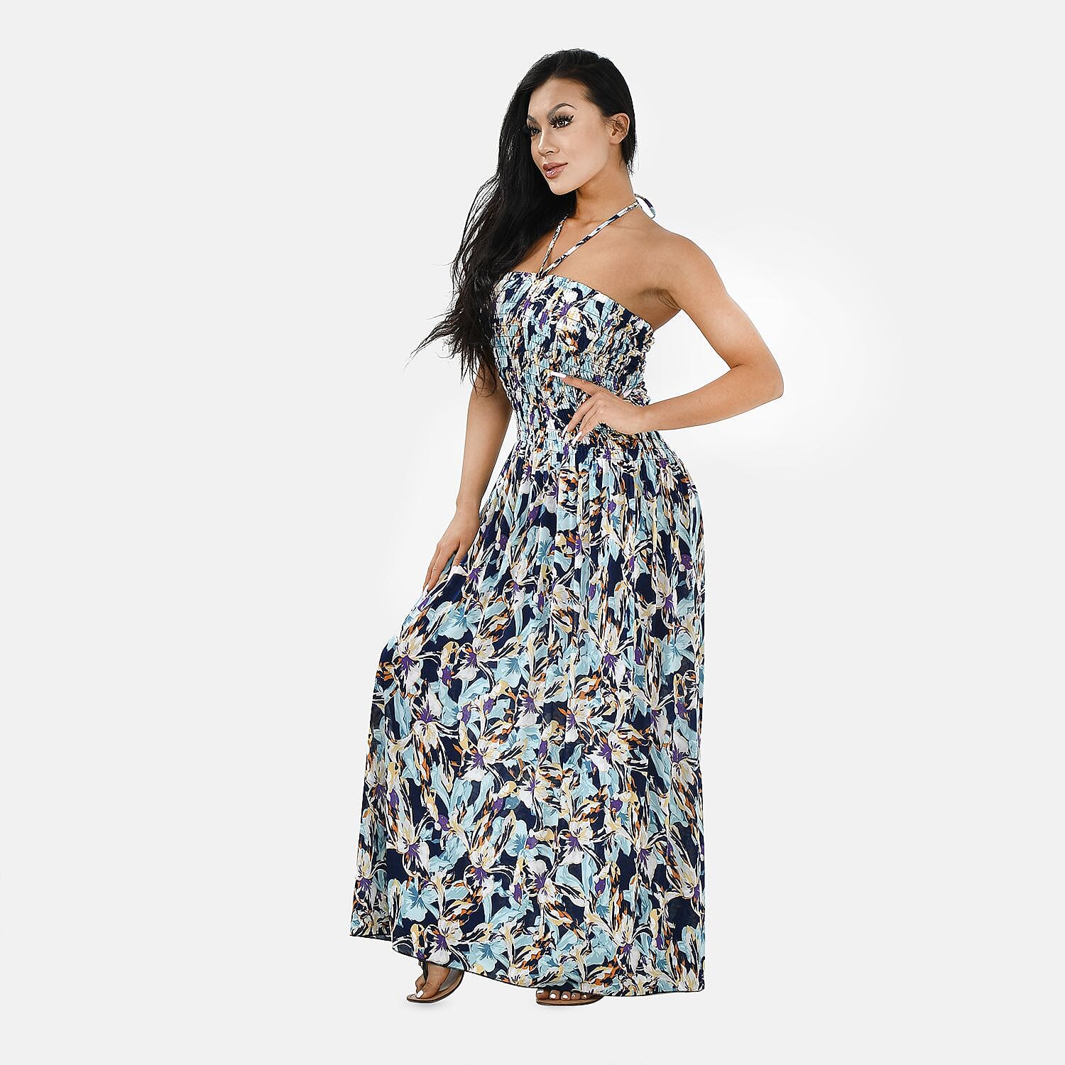 Tamsy Polka Dots Print Smock Dress (One Size, 8-18) - Light Blue