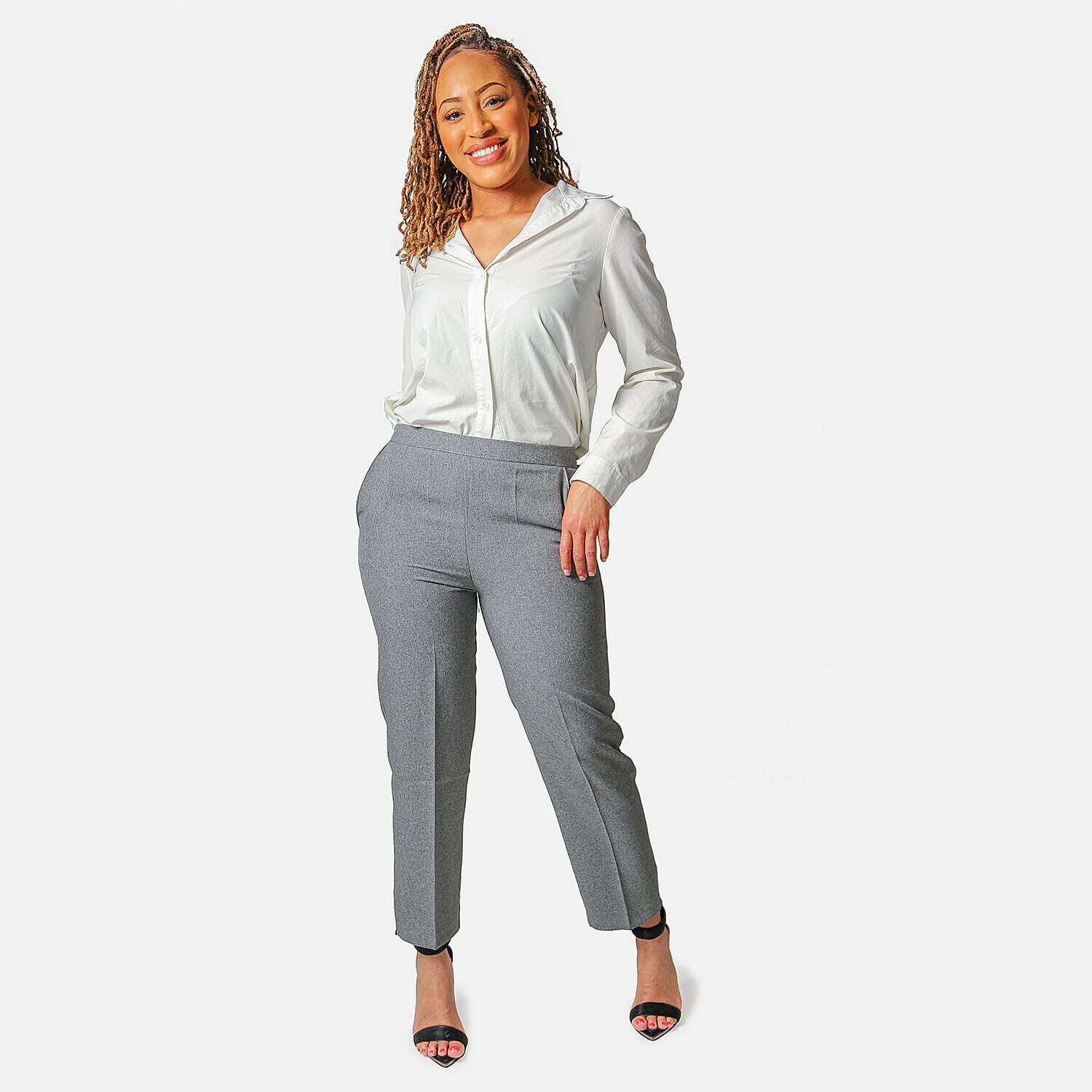 Emma Bi-Stretch Trousers (Size 16, Leg Length 25 inch) - Dark Grey