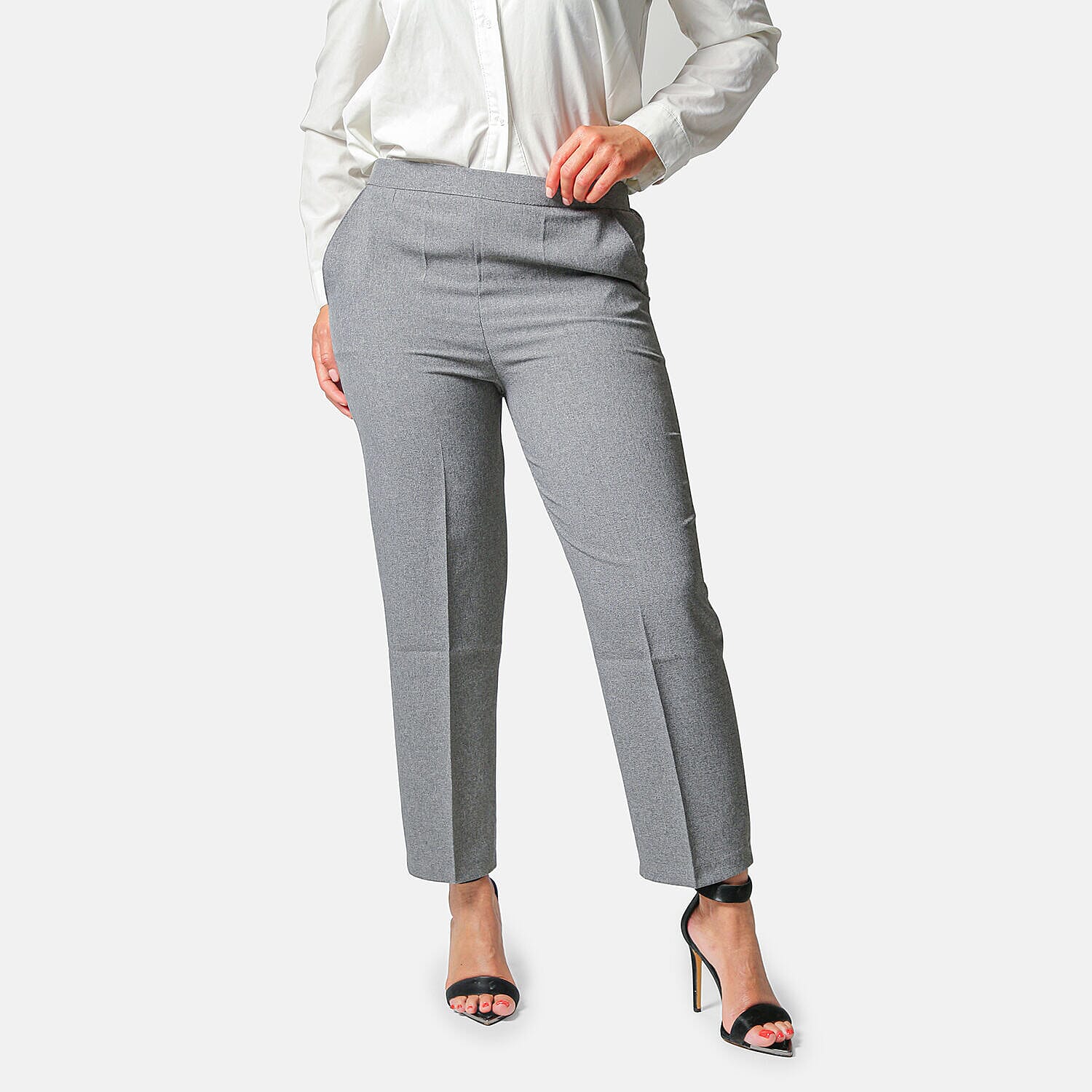 Emma Bi-Stretch Trousers (Size 16, Leg Length 25 inch) - Dark Grey