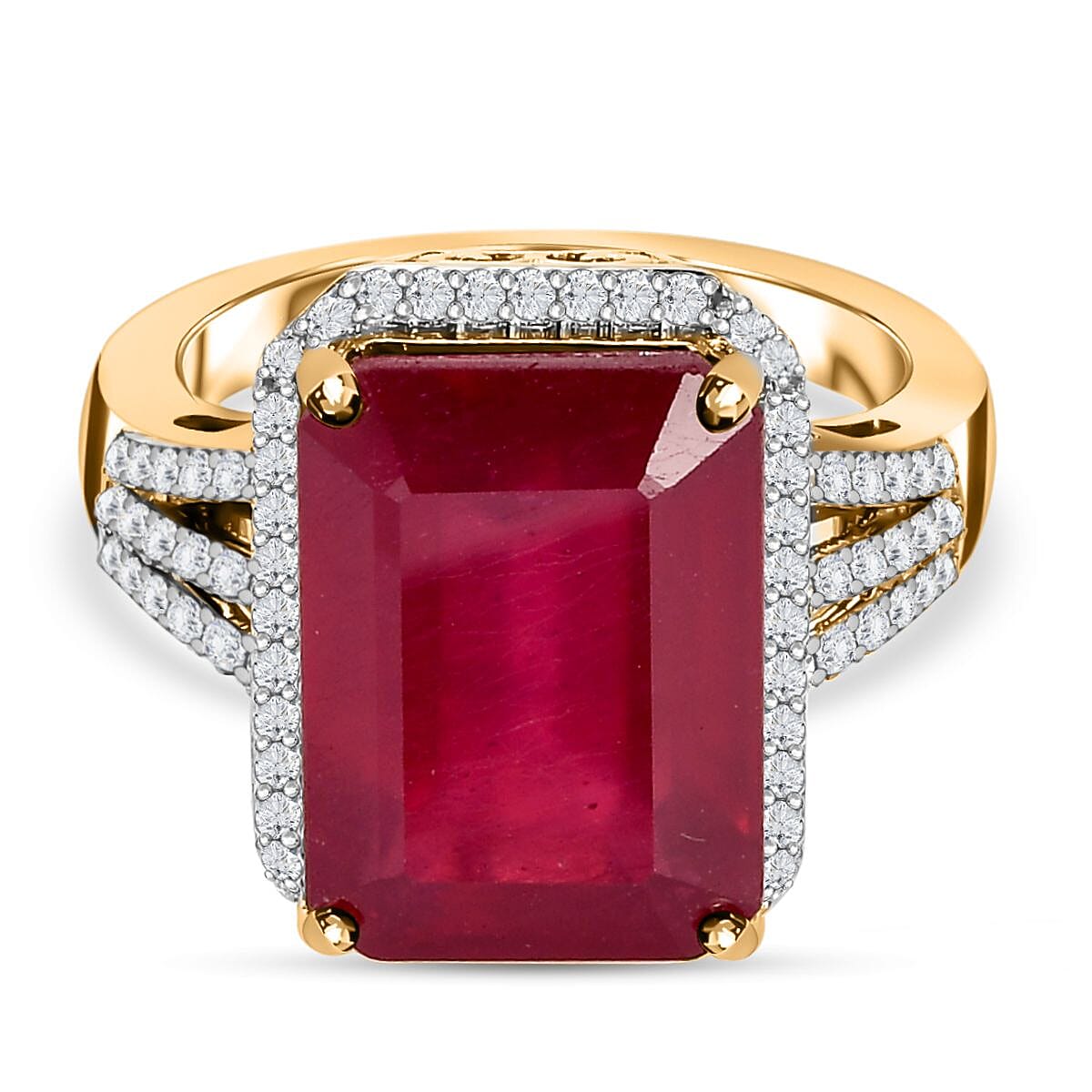 Tucson Special - 9K Yellow Gold African Ruby and Moissanite Ring 11.87 Ct.