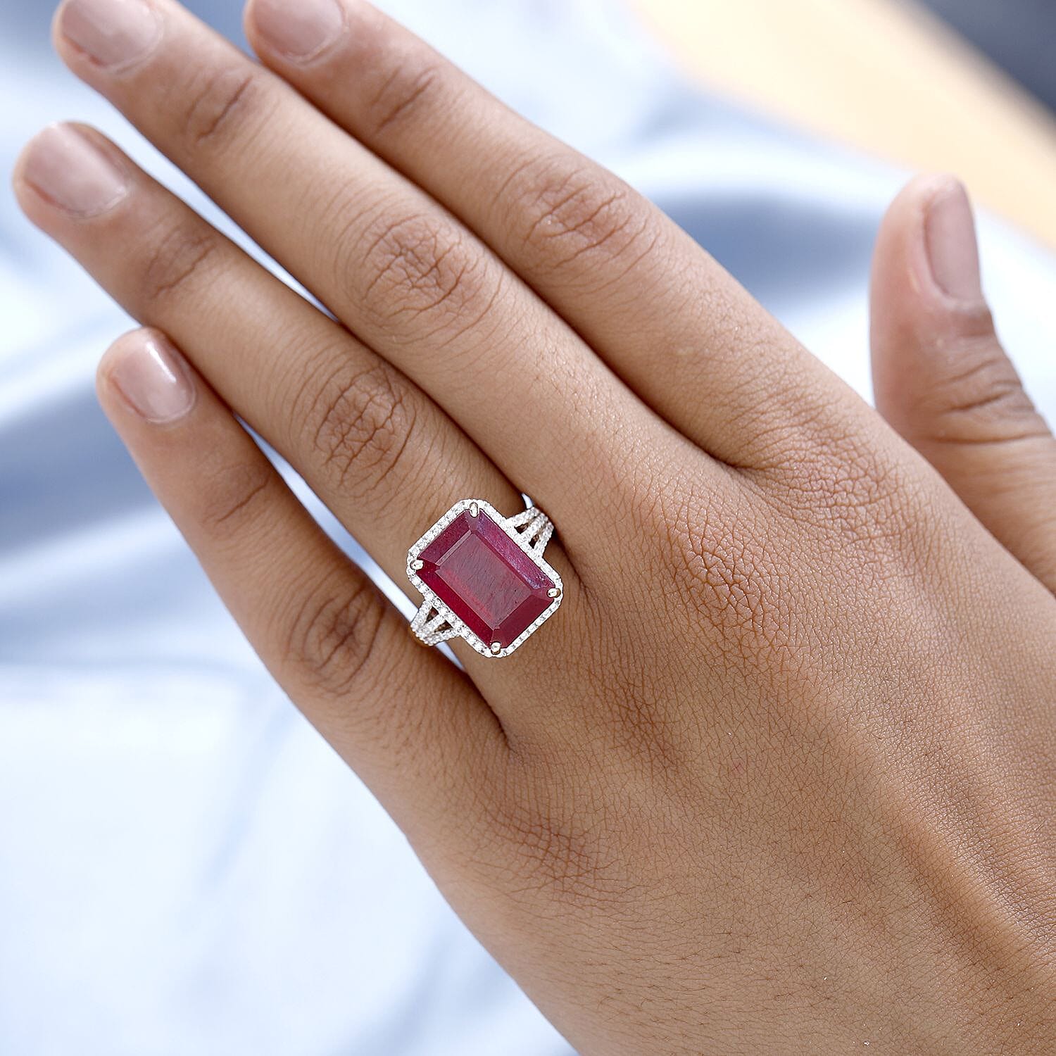 Tucson Special - 9K Yellow Gold African Ruby and Moissanite Ring 11.87 Ct.