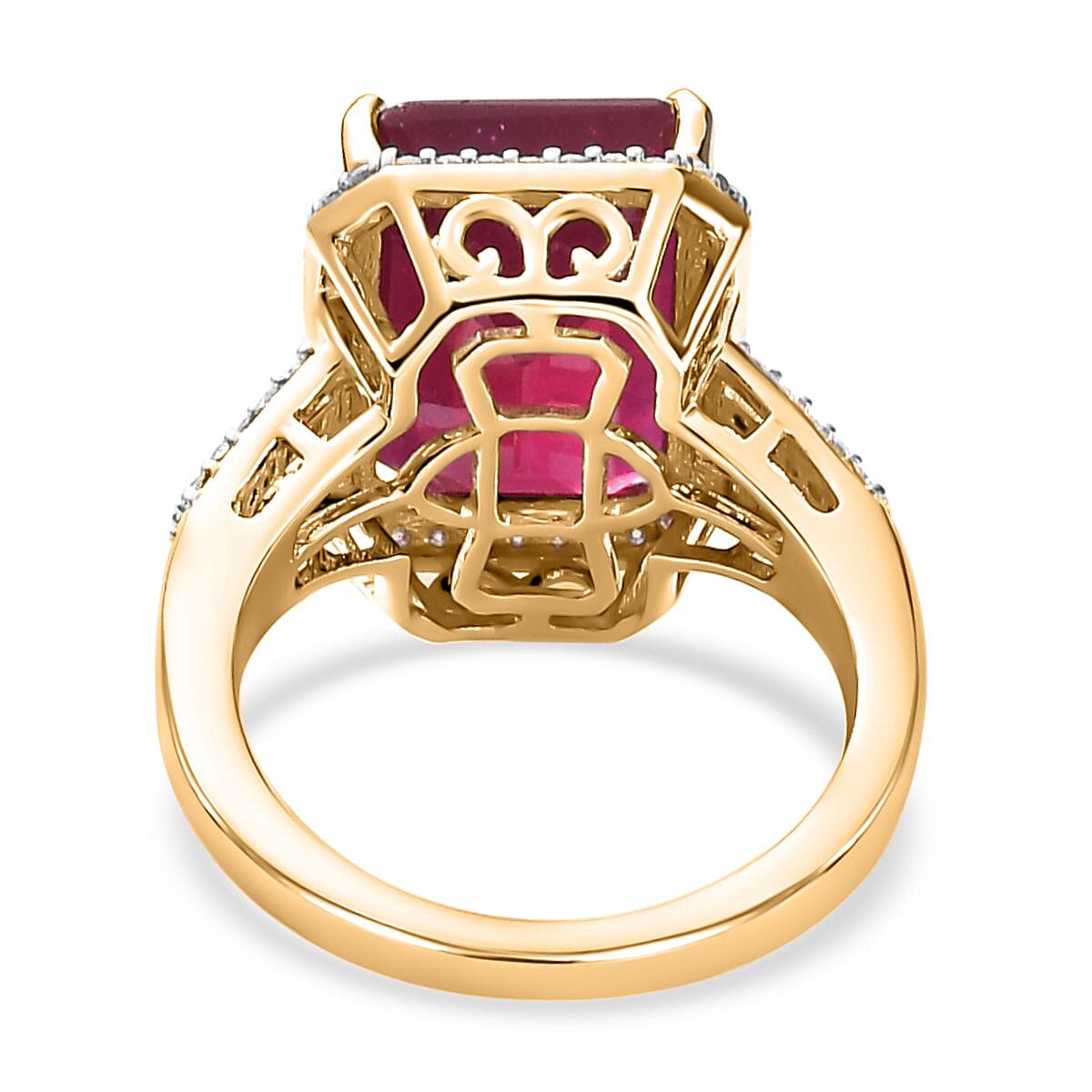 Tucson Special - 9K Yellow Gold African Ruby and Moissanite Ring 11.87 Ct.