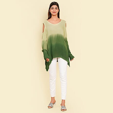 TAMSY 100% Viscose Ombre Pattern Top (Size S, 8-10) - Green