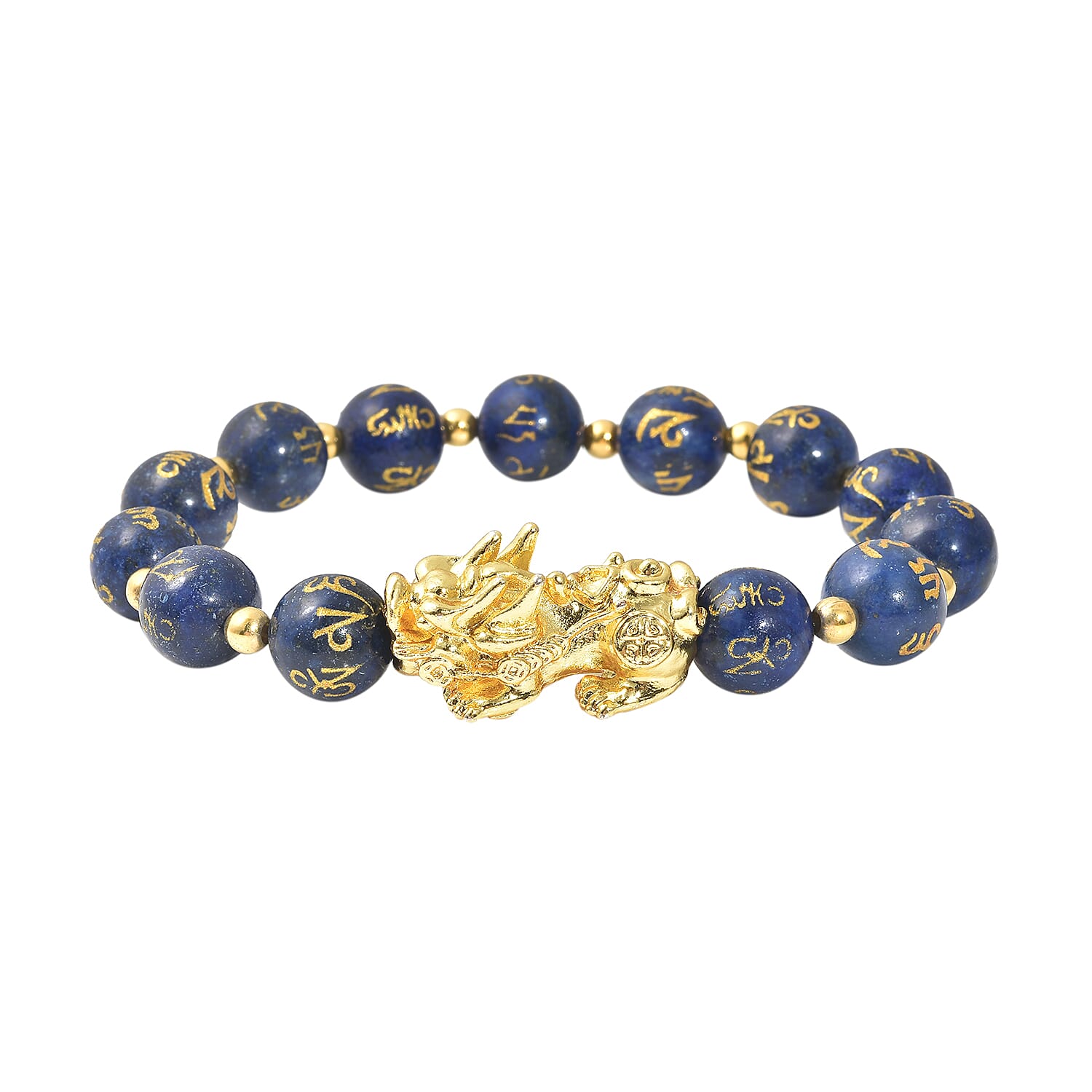 Lapis Lazuli Stretchable Bracelet (Size-6.5 - 7) in Yellow Tone