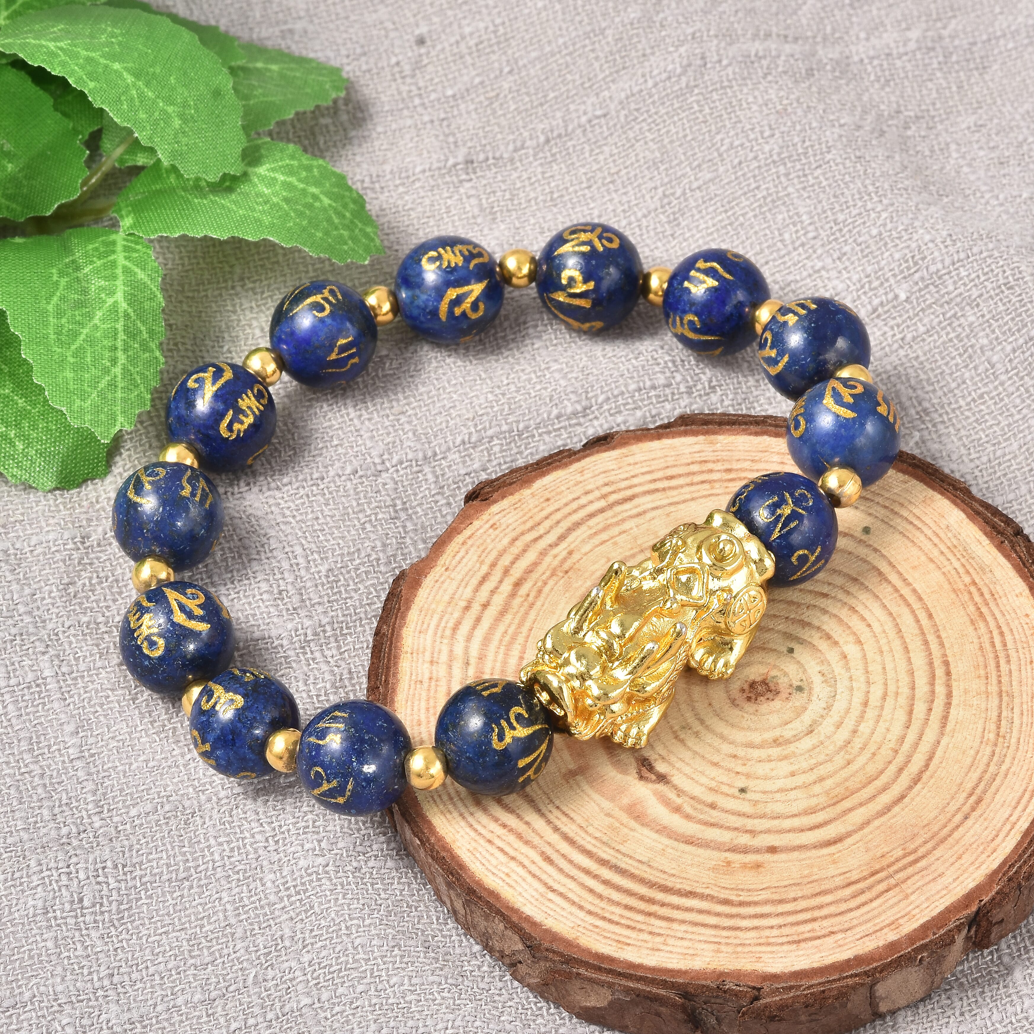 Lapis Lazuli Stretchable Bracelet (Size-6.5 - 7) in Yellow Tone