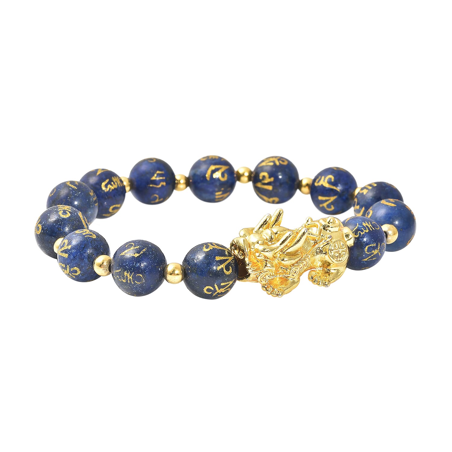 Lapis Lazuli Stretchable Bracelet (Size-6.5 - 7) in Yellow Tone