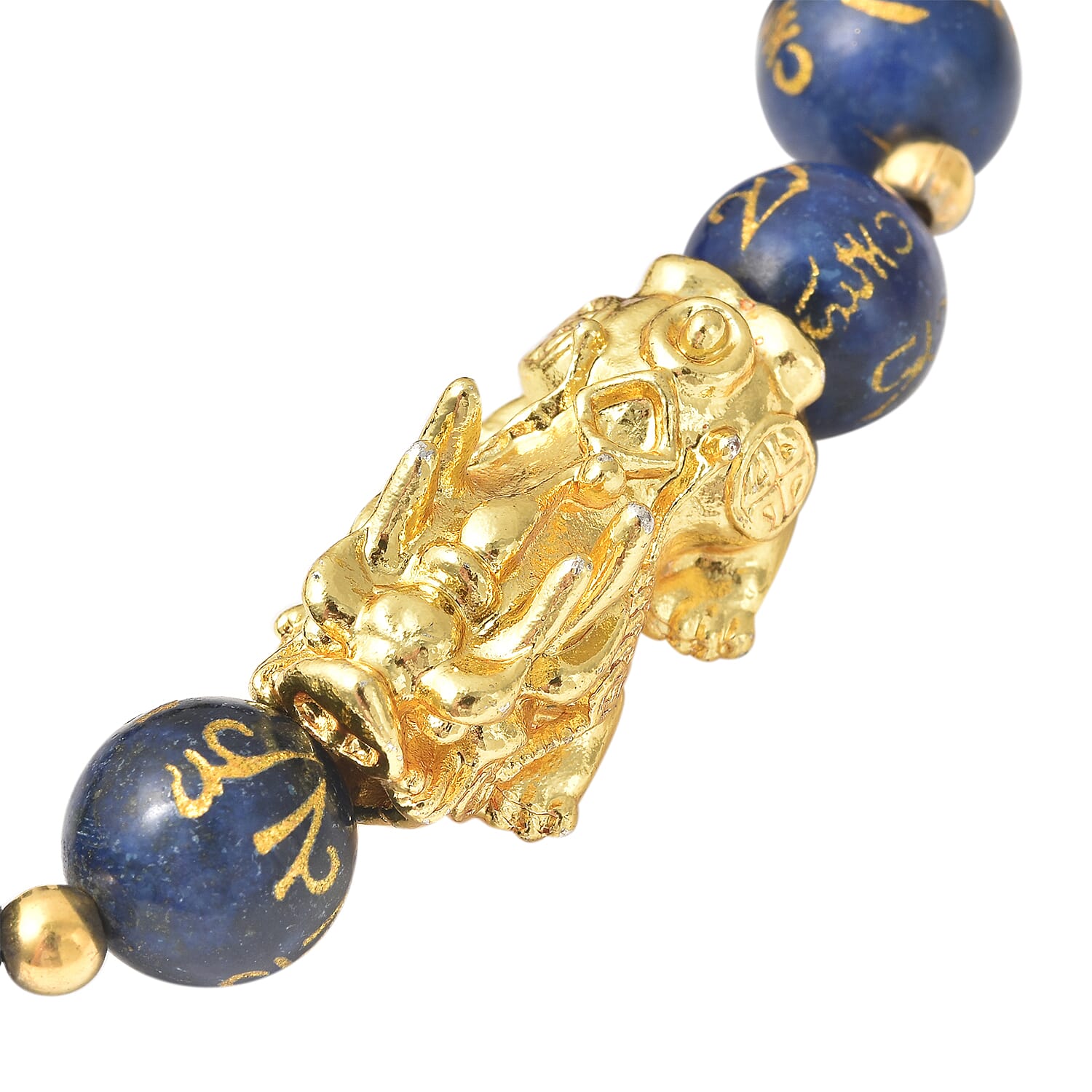 Lapis Lazuli Stretchable Bracelet (Size-6.5 - 7) in Yellow Tone