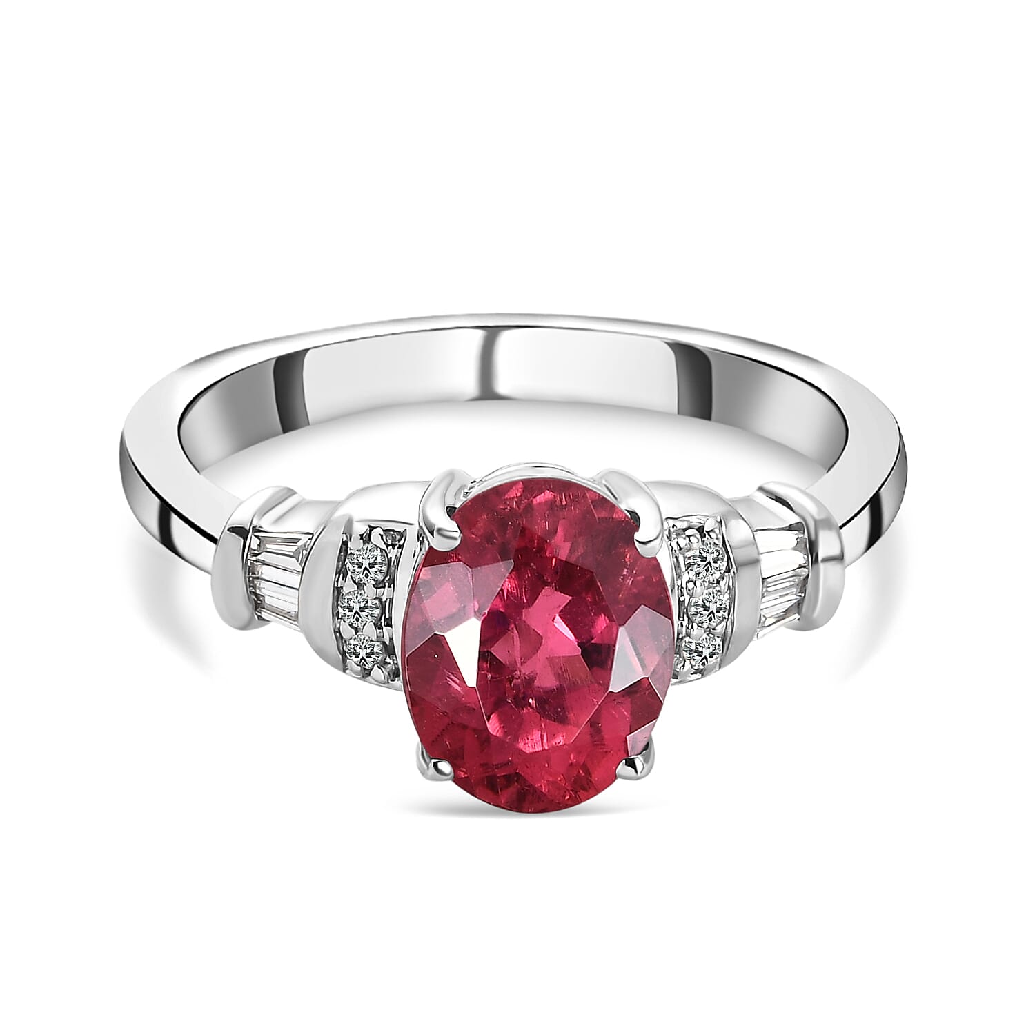 RHAPSODY 950 Platinum AAAA Rubellite and Diamond (VS-E-F) Ring 2.05 Ct, Platinum Wt. 5.60 Gms