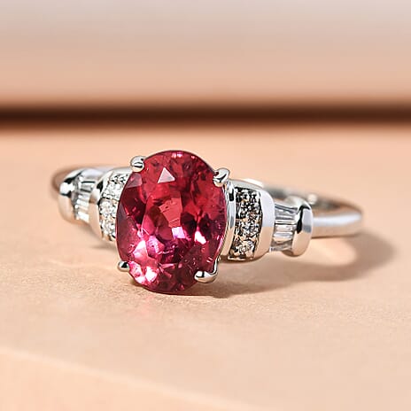 RHAPSODY 950 Platinum AAAA Rubellite and Diamond (VS-E-F) Ring 2.05 Ct, Platinum Wt. 5.60 Gms