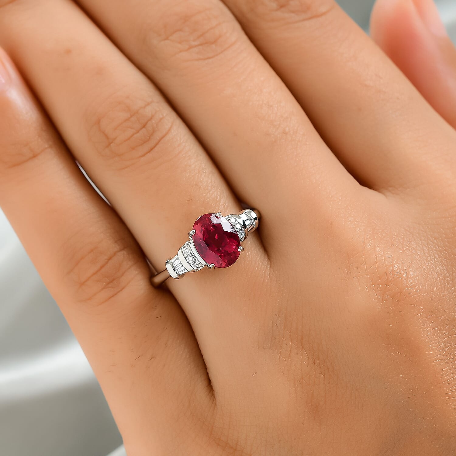 RHAPSODY 950 Platinum AAAA Rubellite and Diamond (VS-E-F) Ring 2.05 Ct, Platinum Wt. 5.60 Gms
