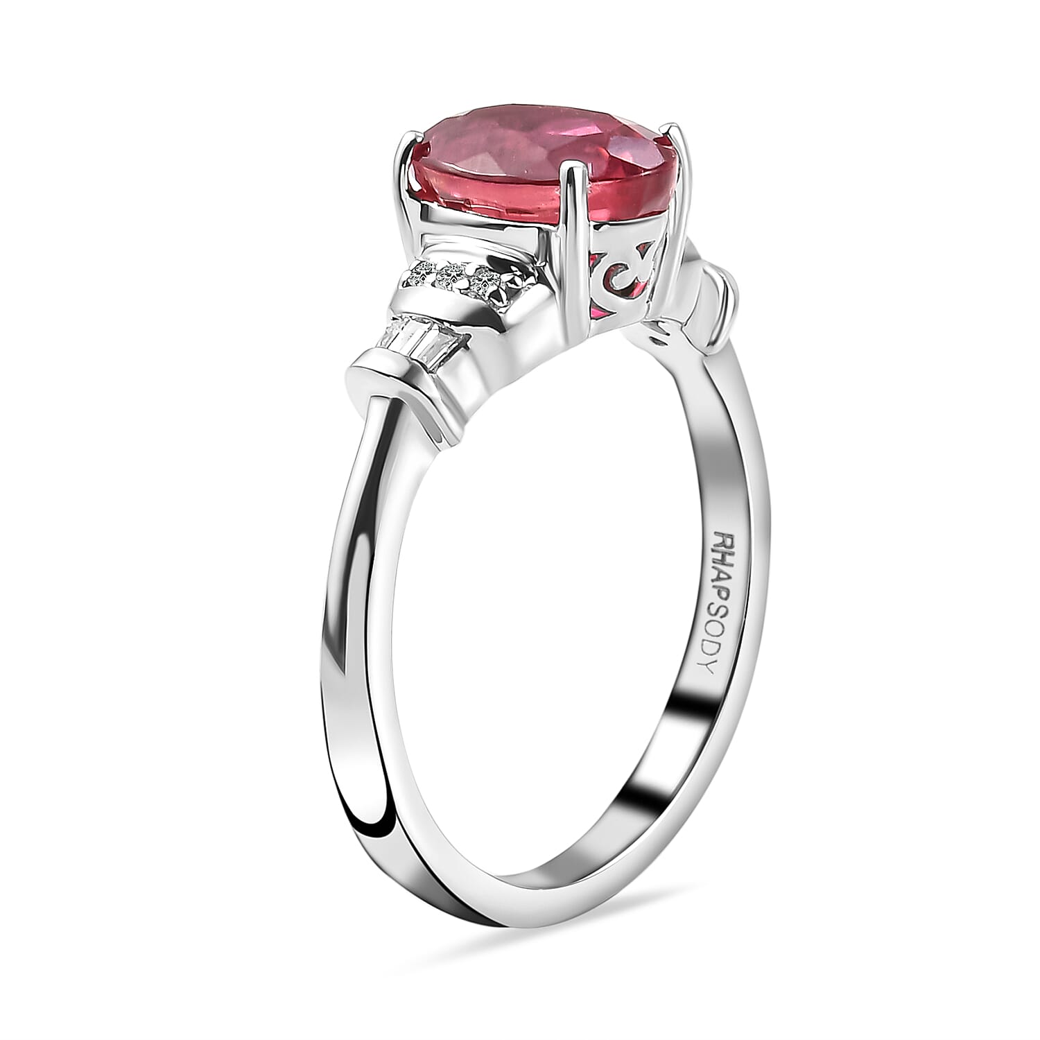 RHAPSODY 950 Platinum AAAA Rubellite and Diamond (VS-E-F) Ring 2.05 Ct, Platinum Wt. 5.60 Gms