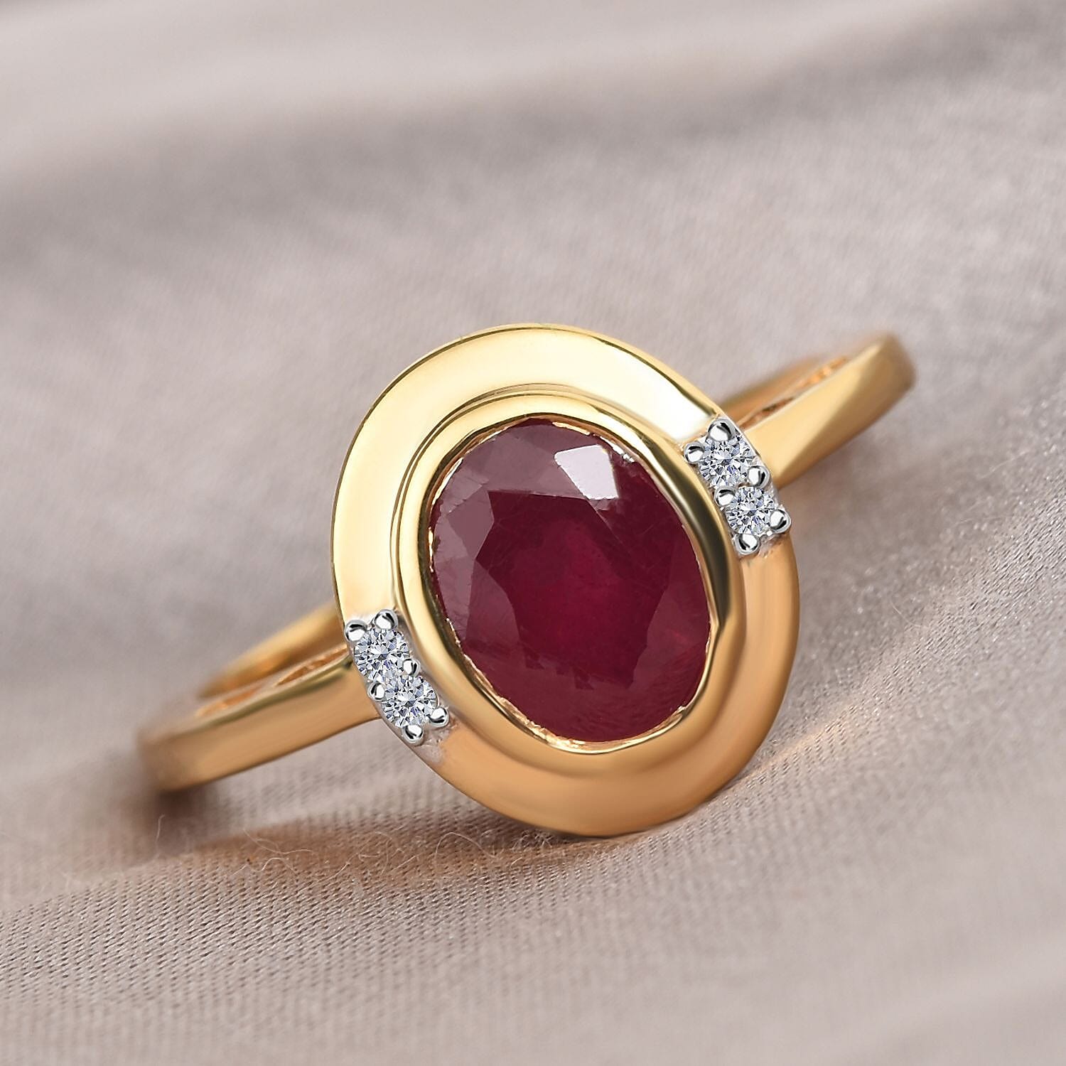 Pink Ruby (FF) Diamond Ring in 18K Yellow Gold Vermeil Plated  Sterling Silver 1.95 Ct.