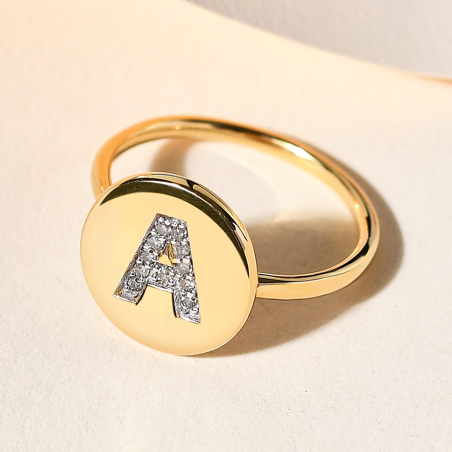 White Diamond Initial-A Ring in 14K Gold Overlay Sterling Silver 0.07 Ct.