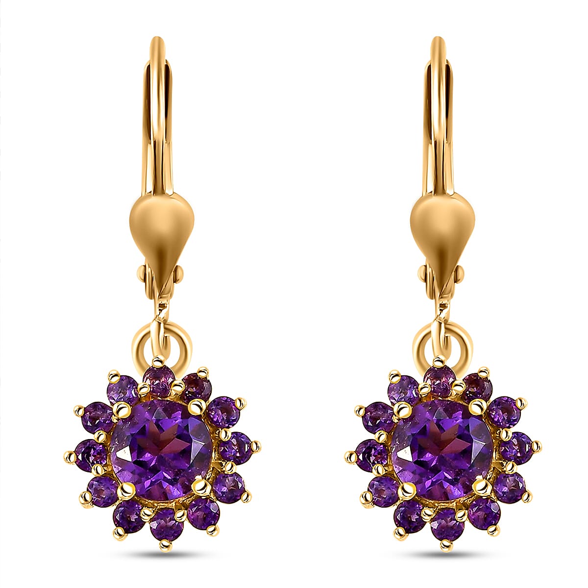 Amethyst Hoop Earrings ( With Lever Back)  in 14K Gold Overlay Sterling Silver 2.28 Ct.