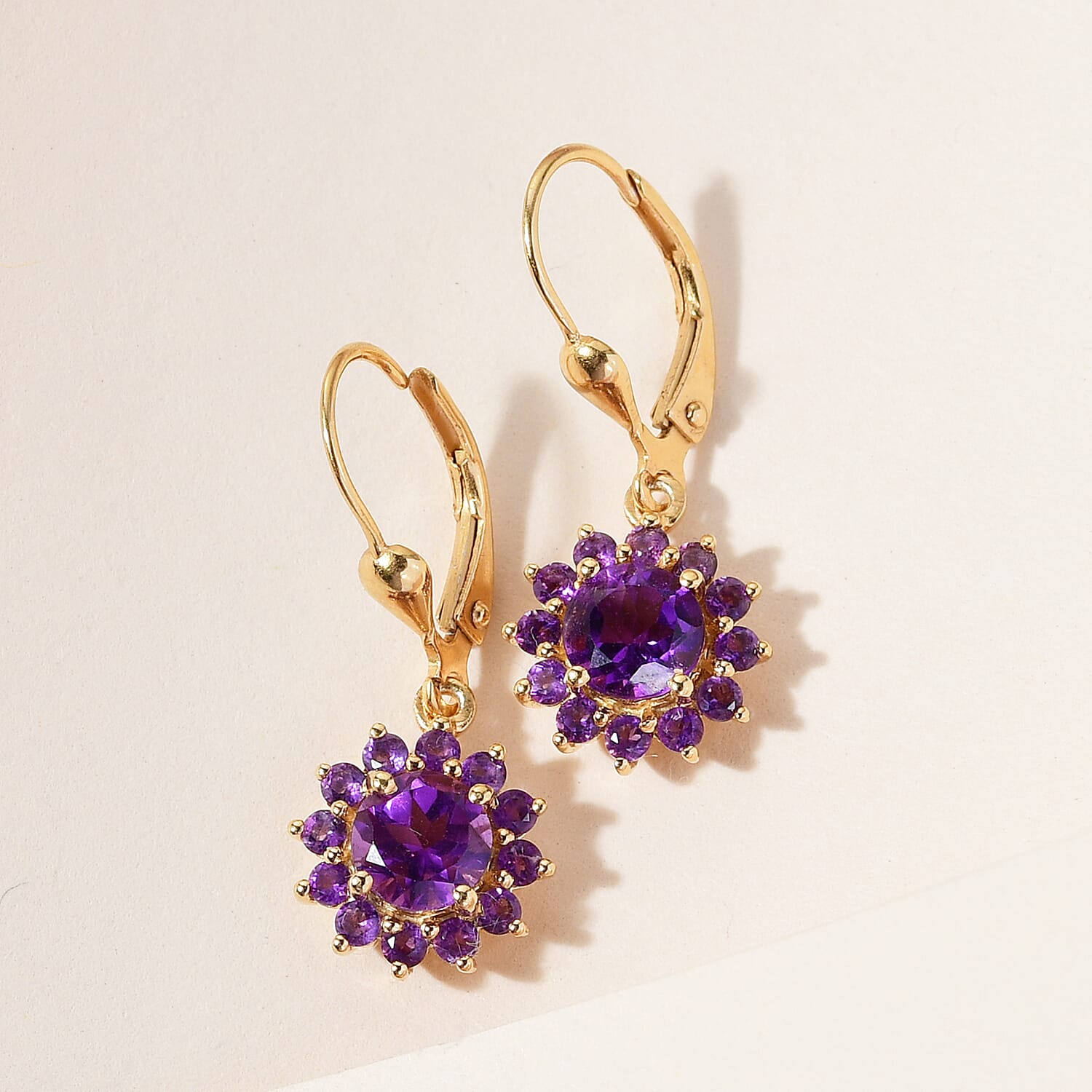 Amethyst Hoop Earrings ( With Lever Back)  in 14K Gold Overlay Sterling Silver 2.28 Ct.