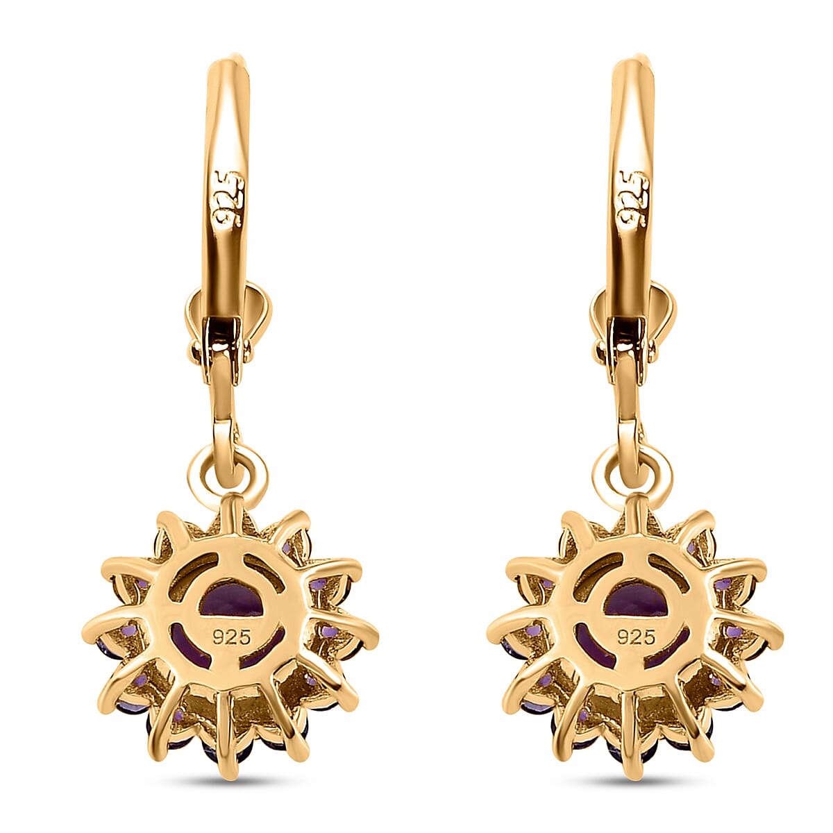 Amethyst Hoop Earrings ( With Lever Back)  in 14K Gold Overlay Sterling Silver 2.28 Ct.