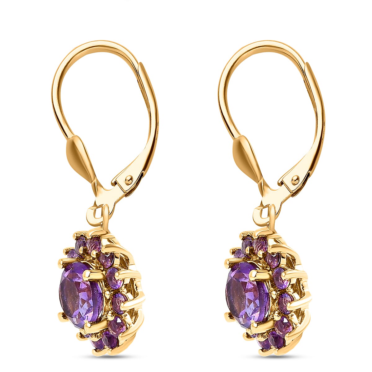 Amethyst Hoop Earrings ( With Lever Back)  in 14K Gold Overlay Sterling Silver 2.28 Ct.