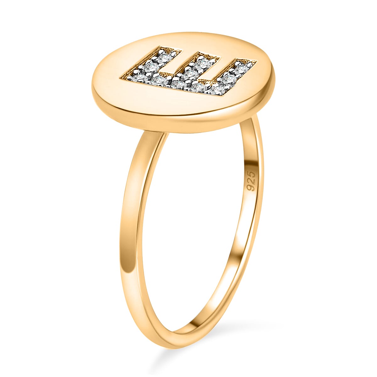 White Diamond Initial-E Ring in 14K Gold Overlay Sterling Silver