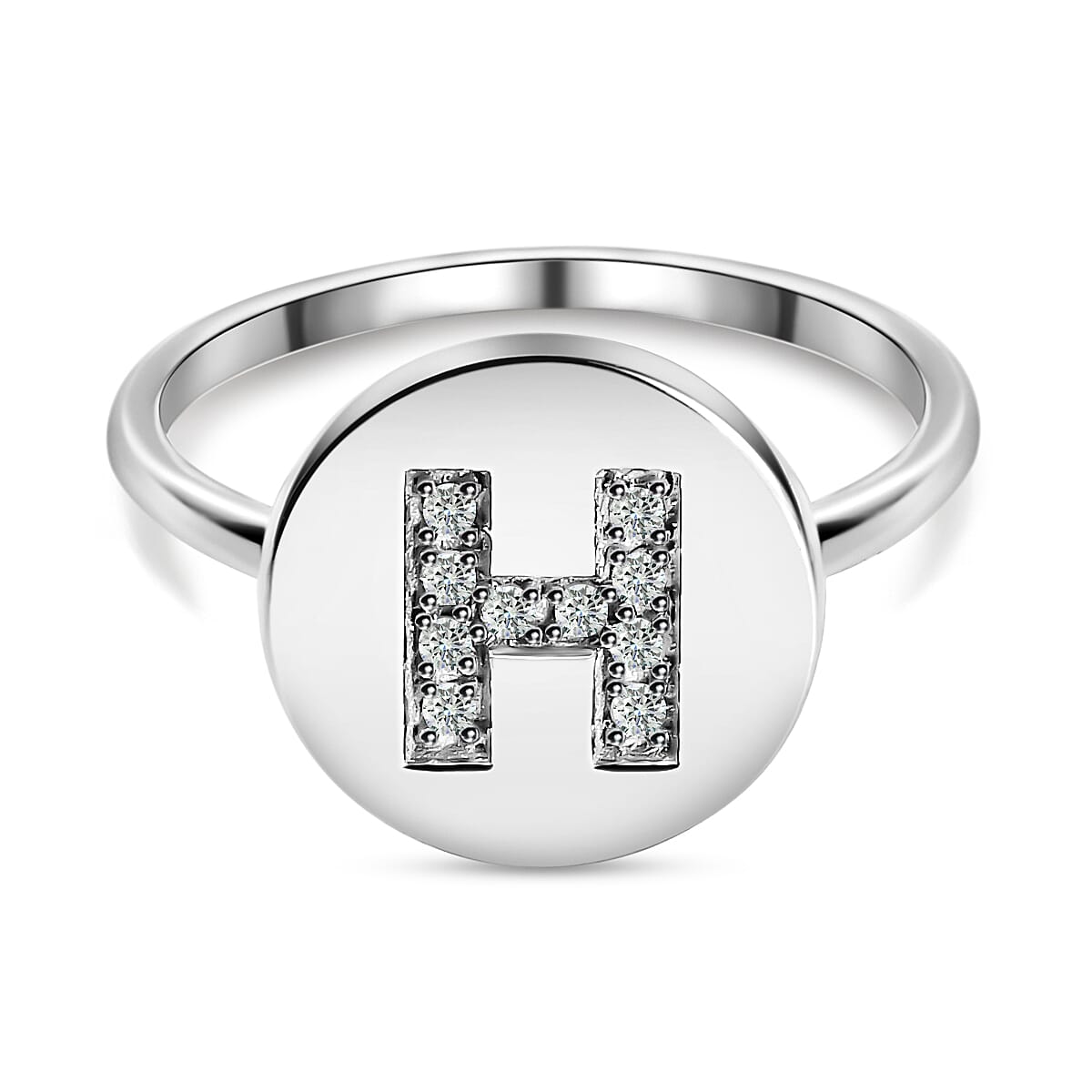 White Diamond Initial Ring in Sterling Silver