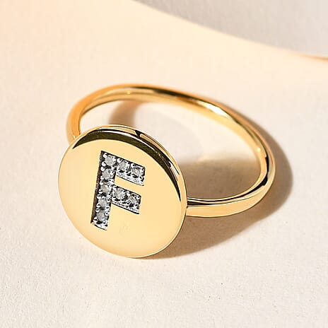 White Diamond Initial-F Ring in 14K Gold Overlay Sterling Silver