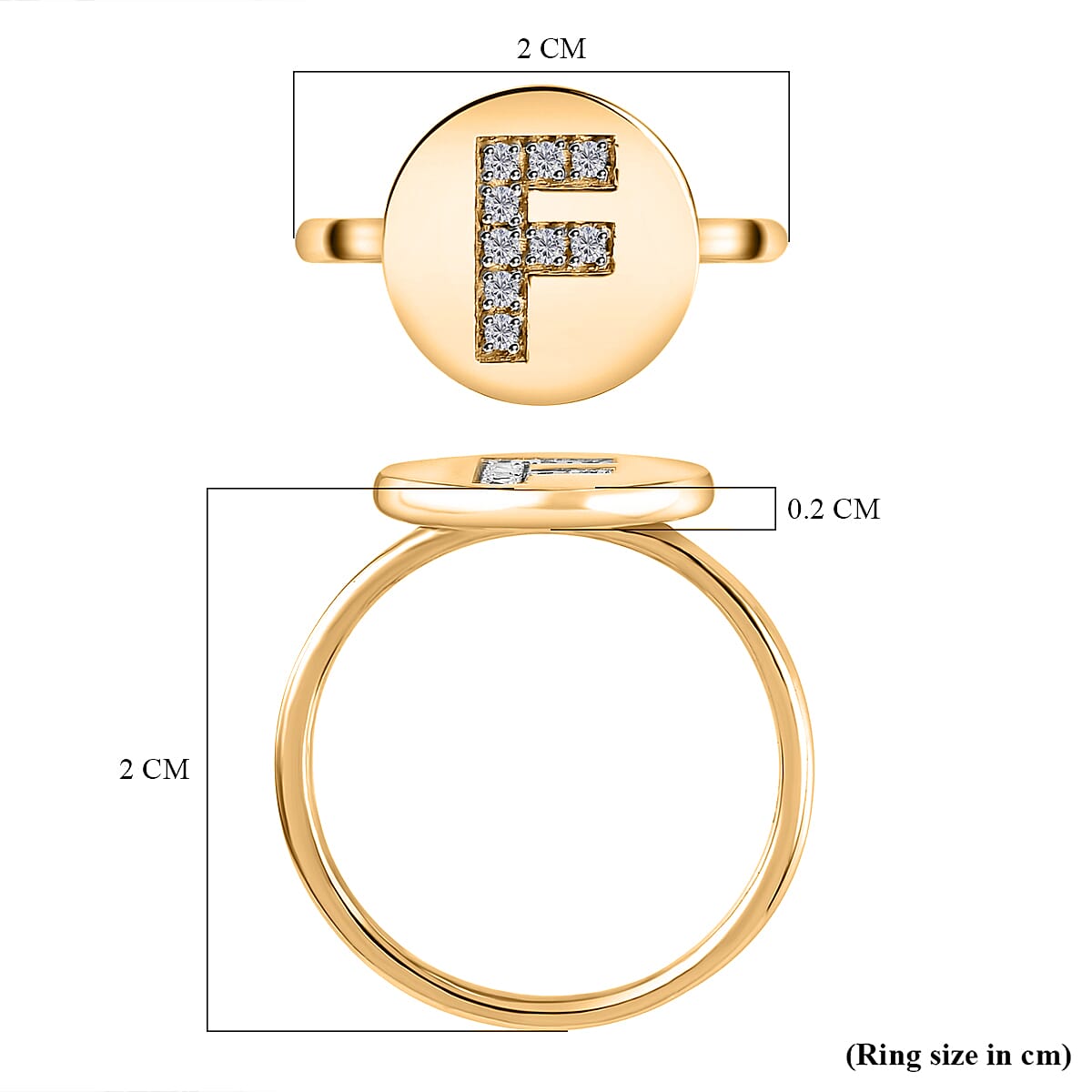 White Diamond Initial-F Ring in 14K Gold Overlay Sterling Silver