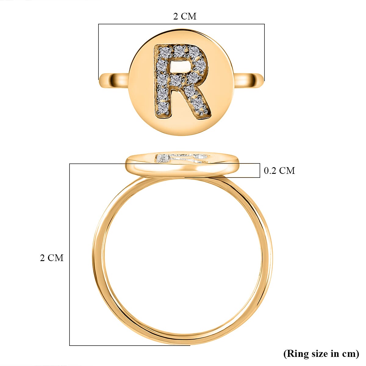 White Diamond Initial-R Ring in 14K Gold Overlay Sterling Silver