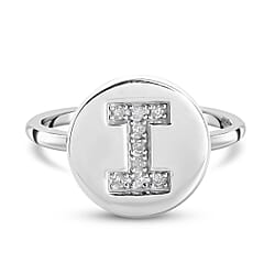 White Diamond Initial Ring in Sterling Silver