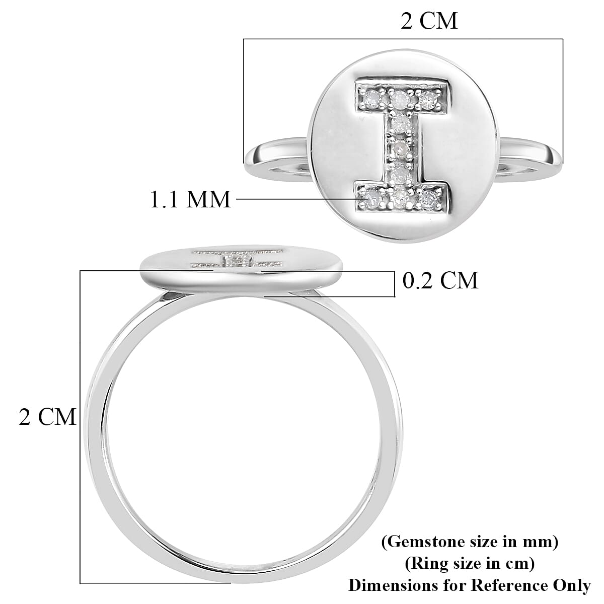 White Diamond Initial Ring in Sterling Silver