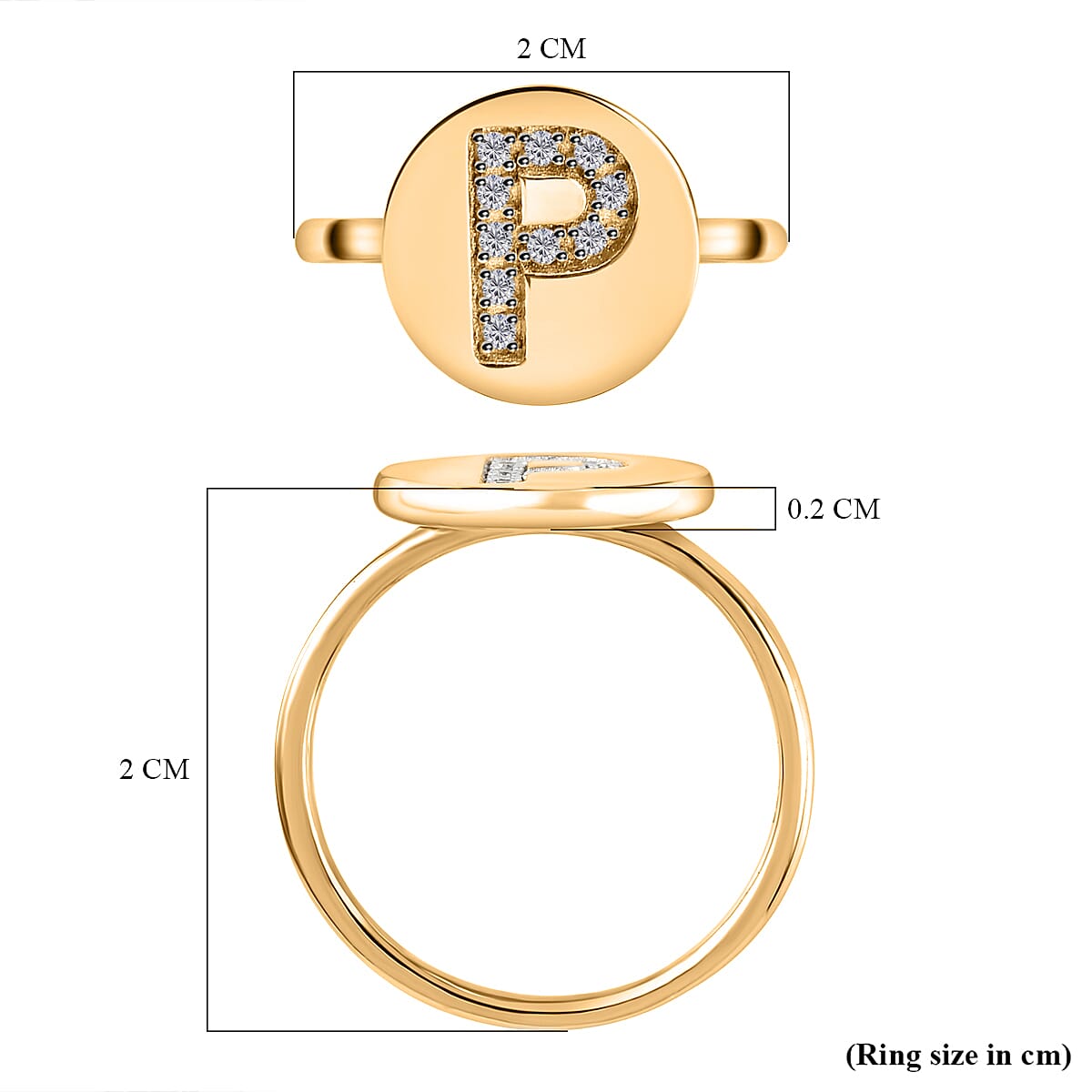 White Diamond Initial-P Ring in 14K Gold Overlay Sterling Silver