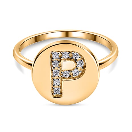 White Diamond Initial-P Ring in 14K Gold Overlay Sterling Silver