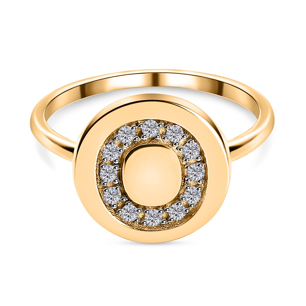 White Diamond Initial-O Ring in 18K Gold Vermeil plate Sterling Silver.