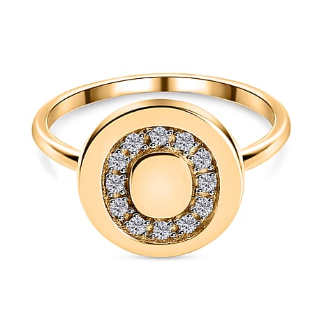 White Diamond Initial-O Ring in 18K Gold Vermeil plate Sterling Silver.