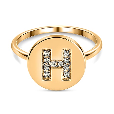 White Diamond Initial-H Ring in 14K Gold Overlay Sterling Silver