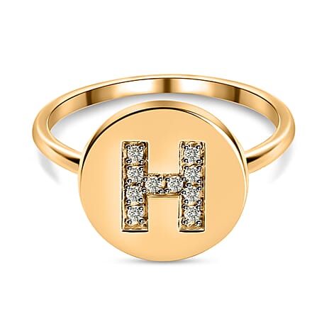 White Diamond Initial-H Ring in 14K Gold Overlay Sterling Silver