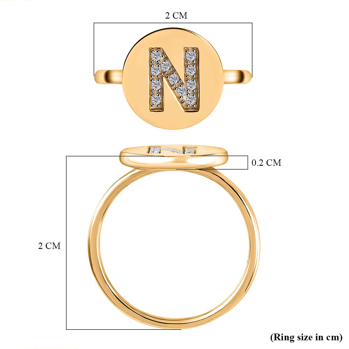 White Diamond Initial-N Ring in 14K Gold Overlay Sterling Silver