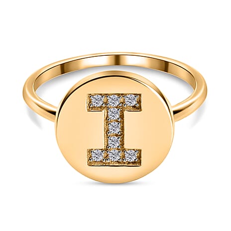 Diamond Ring Initial I in 14K Gold Overlay Sterling Silver