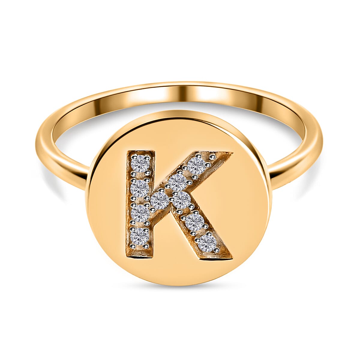White Diamond Initial-K Ring in 14K Gold Overlay Sterling Silver
